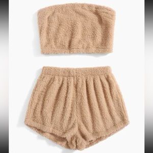 Solid Teddy Crop Tube Top & Shorts